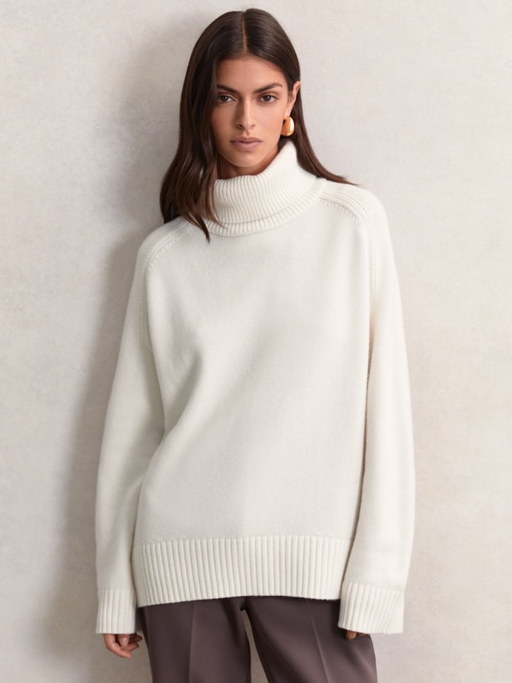 🌸REISS $245 Brooklyn Wool-Cashmere Roll-Neck Jumper size L Quiet Luxury Preppy